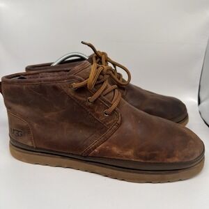 UGG Neumel Waterproof Grizzly Leather Chukka Boots Mens 12 Brown Shoes Lace Up